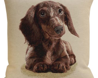 Dachshund Tapestry Cushion Cover - 18x18  Belgian Woven Decorative Pillow Case for Couch