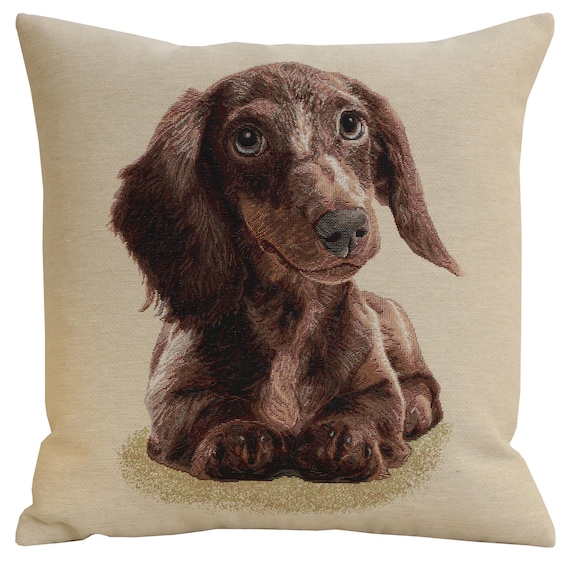 Dachshund Tapestry Cushion Cover - 18x18  Belgian Woven Decorative Pillow Case for Couch