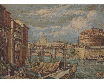 Rome European Wall Tapestry - Coastal Dwelling Jacquard Wall Decor Art - Woven Italian Wall Tapestry - Decorative Wall Hanging