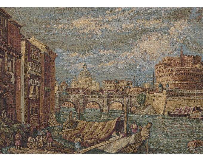 Italian Rome Tapestry: Woven Jacquard Wall Hanging, Coastal Decor (13x19 inch)