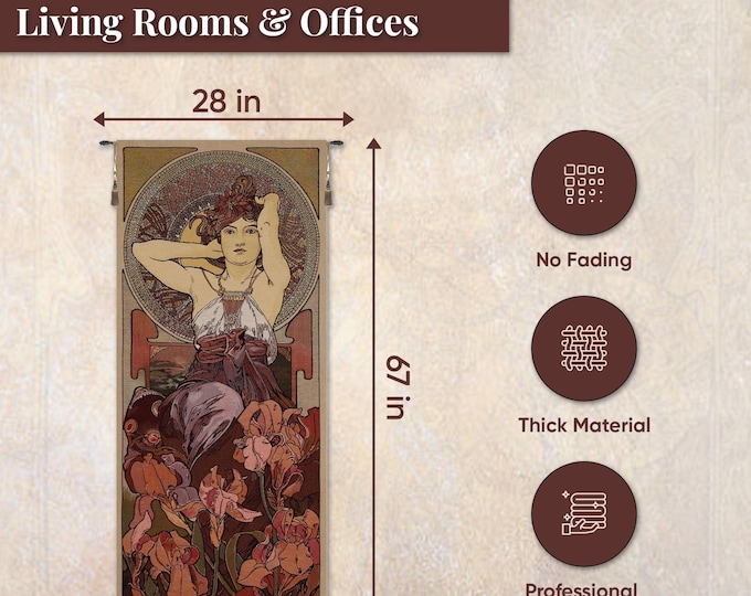 Art Nouveau Mucha Amethyste Tapestry - Belgian Jacquard Woven Wall Hanging from Precious Stones Series