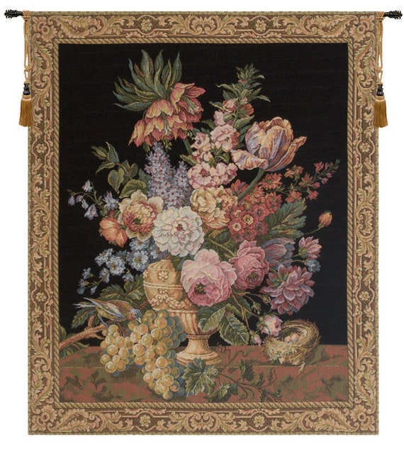 Floral Tapestry Wall Hanging: Brussels Bouquet, Woven Cotton Decor