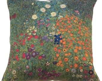 Klimt Flower Garden Cushion Cover: Belgian Woven Tapestry Pillow 18x18