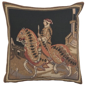 Medieval Knight of Siena Tapestry Cushion Cover: French Woven Decorative Pillow Case (16x16 inch)