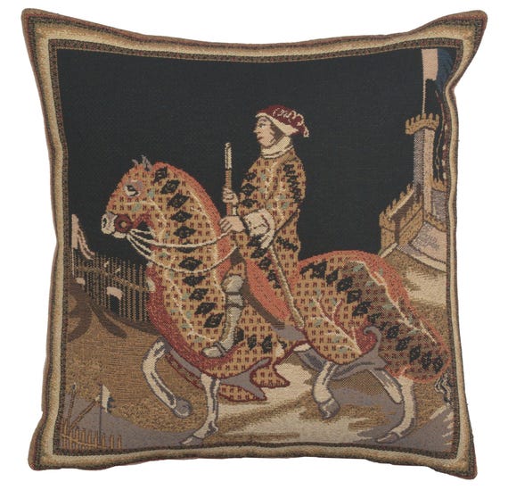 Knight of Siena Tapestry Pillow Cover: French Woven Cushion (16x16 inch)