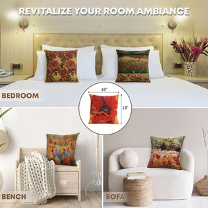 Red Poppy Belgian Tapestry Cushion Cover – Floral Sofa Pillow, 16x16 inch image 8
