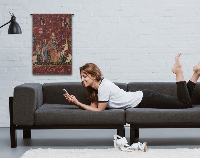 Lady and the Unicorn Tapestry: Medieval Mille Fleurs Woven Wall Hanging