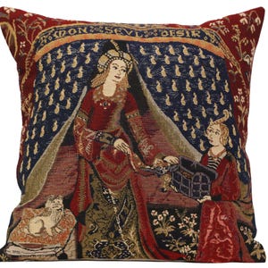 Medieval Tapestry Cushion Cover: My Only Desire Decorative Pillow Case for Couch, 16x16 Inch