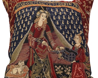 Medieval Tapestry Cushion Cover: My Only Desire Decorative Pillow Case for Couch, 16x16 Inch