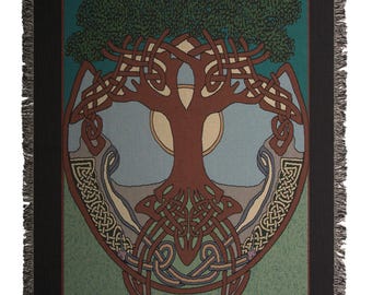Celtic Tree of Life Throw Blanket, Irish Heritage Sofa Throw, 70 x 52 Inch