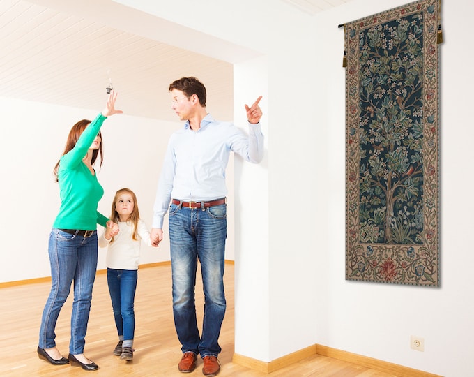 William Morris Tree of Life Tapestry: Woven Wall Hanging, 70x24 Inch