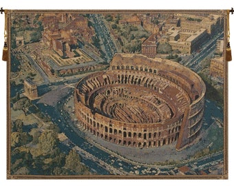 The Coliseum Rome European Wall Tapestry - Famous Place Wall Decor Art - Woven Italian Wall Tapestry - Castle Jacquard Wall Hanging
