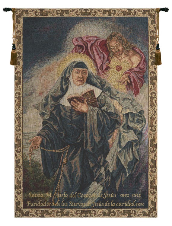 Santa Josefa Woven Tapestry: Catholic Religious Wall Hanging