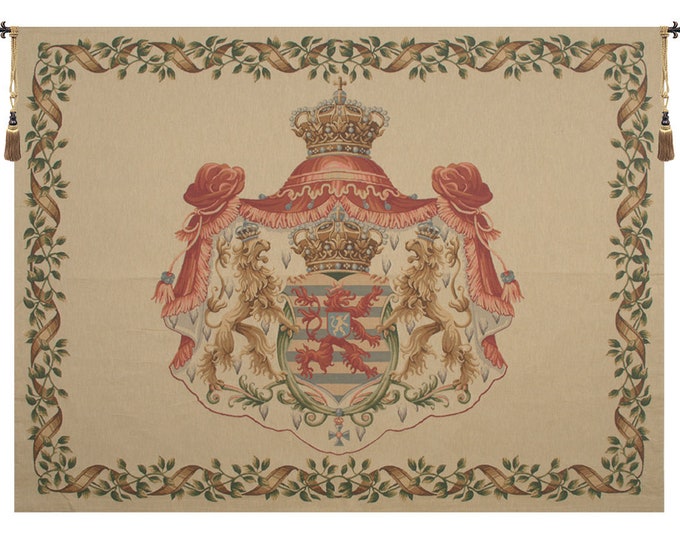 Majestic Lion Crest European Tapestry - Large Medieval Woven Wall Art Decor Hanging