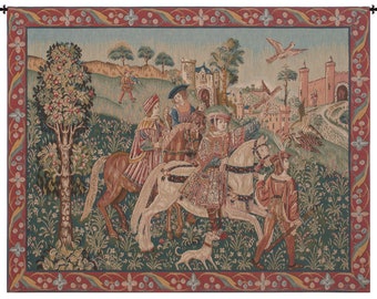 Hunt European Wall Tapestry - Unique Medieval Wall Hanging - Woven jacquard Wall Decor Art - Hunting Scene Decorative French Wall Tapestry