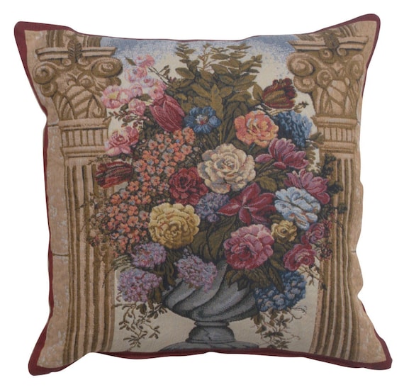 Floral Tapestry Cushion Cover: 17x17 Woven Belgian Art Pillow