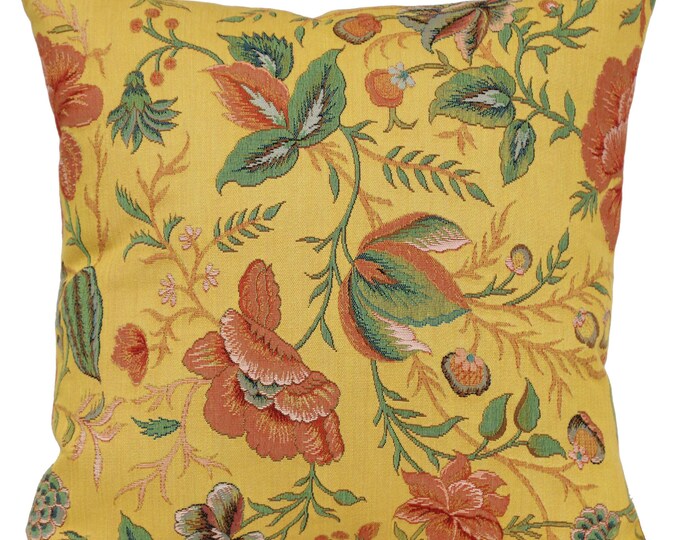 Elegant French Jacquard Tapestry Cushion Cover: Yellow Peony Floral Design, 19x19 Inch Decorative Pillow