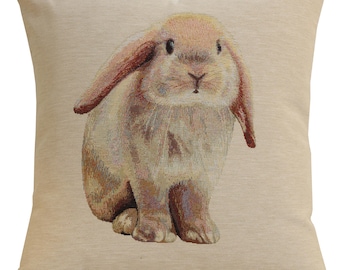 Bunny Tapestry Cushion Cover 18x18 inch – Square Woven Decorative Throw Pillow Case – Animal Art Sofa Pillow Cover for Couch