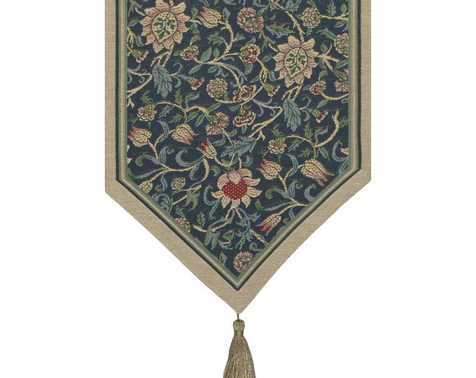 William Morris Fleur De Morris Blue Floral Table Runner - Jacquard Woven Tapestry