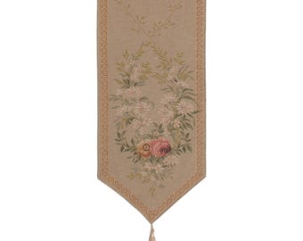 Aubusson Floral Table Runner: French Jacquard Woven Wool (71x14 inch