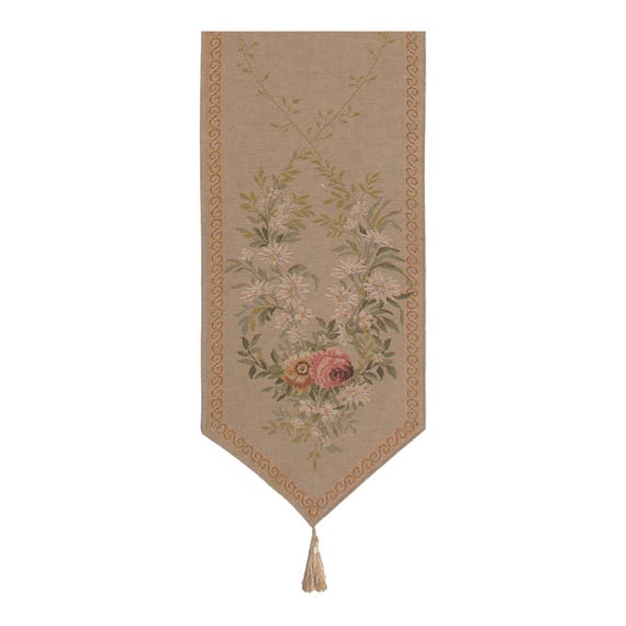 Aubusson Floral French Jacquard Woven Table Runner Wool Botanical Dining Decor 71x14 Inch