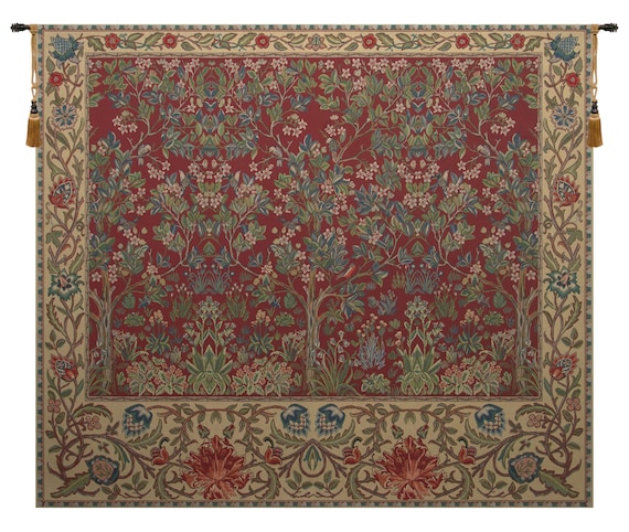 William Morris Tree of Life Tapestry: Belgian Woven Millefleurs Wall Art