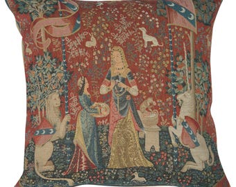 The Smell I Tapestry Pillow Cover 19x19 Inch - Lady and the Unicorn Decorative Cushion Case - Medieval Throw Pillow Cover