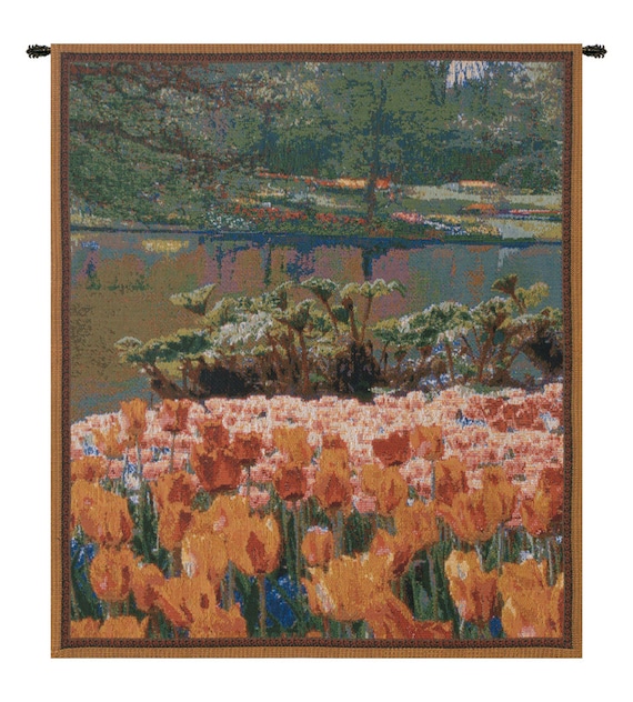 Keukenhof Inspired Mini European Floral Tapestry - Red Woven Wall Hanging for Modern Home Decor