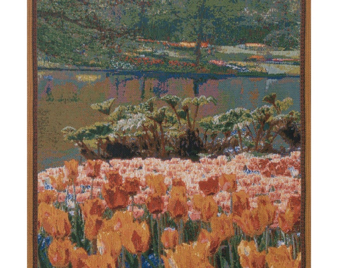 Keukenhof Inspired Mini European Floral Tapestry - Red Woven Wall Hanging for Modern Home Decor