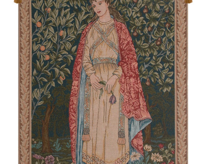 Orchard Floral Wall Tapestry- William Morris European Art, Millefleurs Woven French Decorative Hanging
