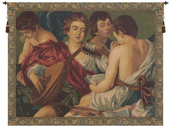 Caravaggio Tapestry: The Musicians, Italian Woven Wall Art (23x26 inch)