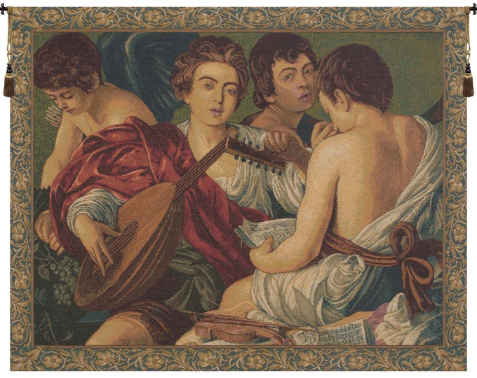 Caravaggio Tapestry: The Musicians, Italian Woven Wall Art (23x26 inch)