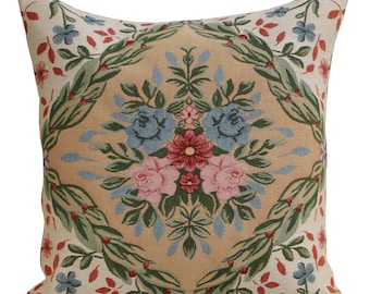Savonnerie Tapestry Pillow Cover: Belgian Woven Floral Cushion, 18x18