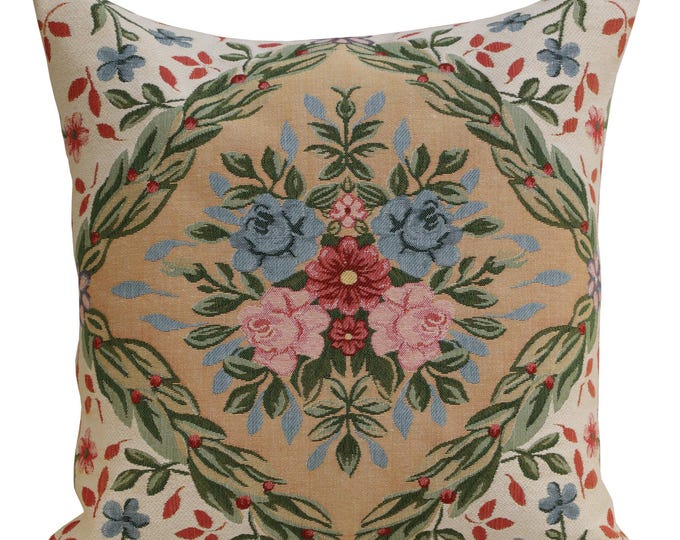 Savonnerie Tapestry Pillow Cover: Belgian Woven Floral Cushion, 18x18