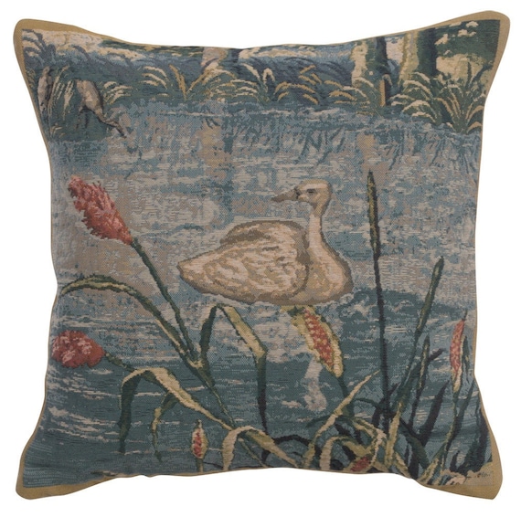 Belgian Tapestry Cushion Cover: Wawel Forest Bird Art Pillow (17x17 inch)