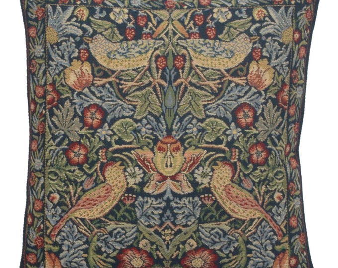 Strawberry Thief Tapestry Throw Pillow Cover: William Morris Belgian Art, 16x16 inch