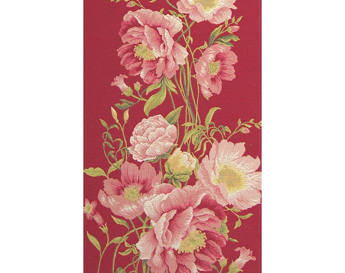 Pink Peonies French Table Runner: Elegant Jacquard Woven Cotton (71x19 inch)