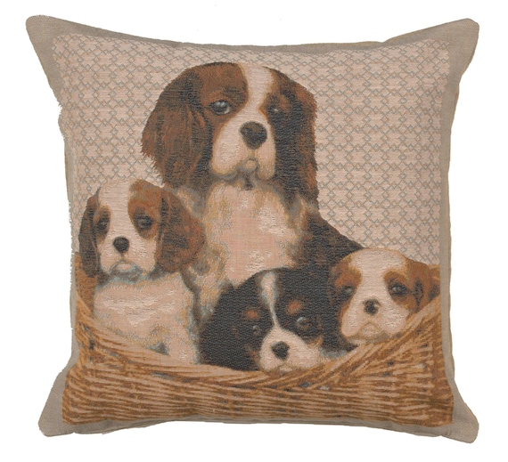 Cavalier King Charles Tapestry Cushion Cover: Woven Dogs Art Pillow
