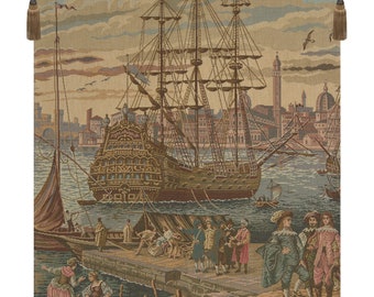The Galleon European Wall Tapestry Woven - Coastal Historical Decorative Wall Art - Italian Woven Wall Hanging for Living Room or Study