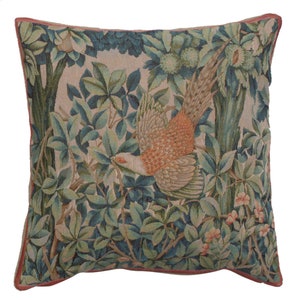 A Pheasant In A Forest Large Tapestry Cushion Cover - William Morris Art Woven Cushion Cases - 19x19 inch Gobelin Sofa Pillow Cover