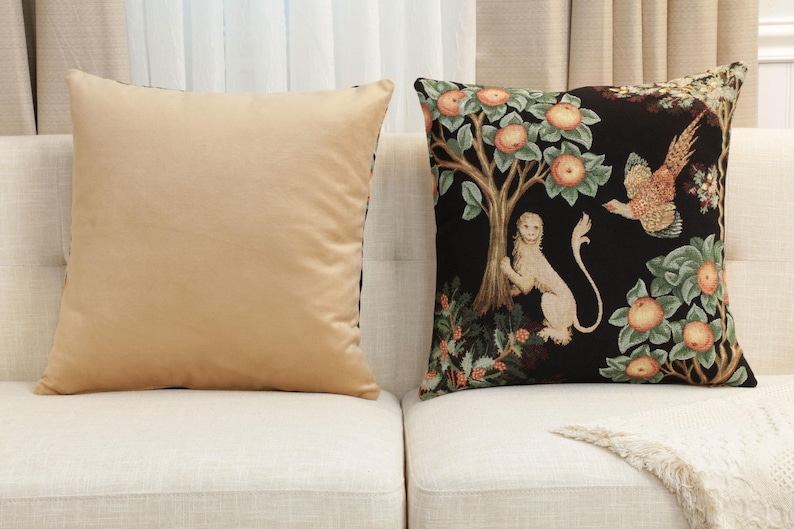 Lion and Pheasant Tapestry Cushion Cover Medieval Jacquard Woven Pillow 19x19 image 7