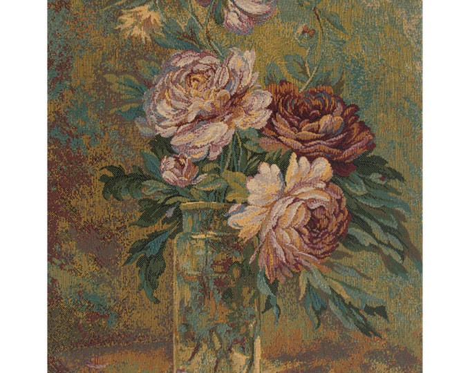 Floral Wall Tapestry: Italian Woven Flower Bouquet Art (19x12 inch)