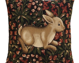 Medieval Rabbit Floral Garden Belgian Tapestry Throw Pillow Cushion Cover 18x18 Inch