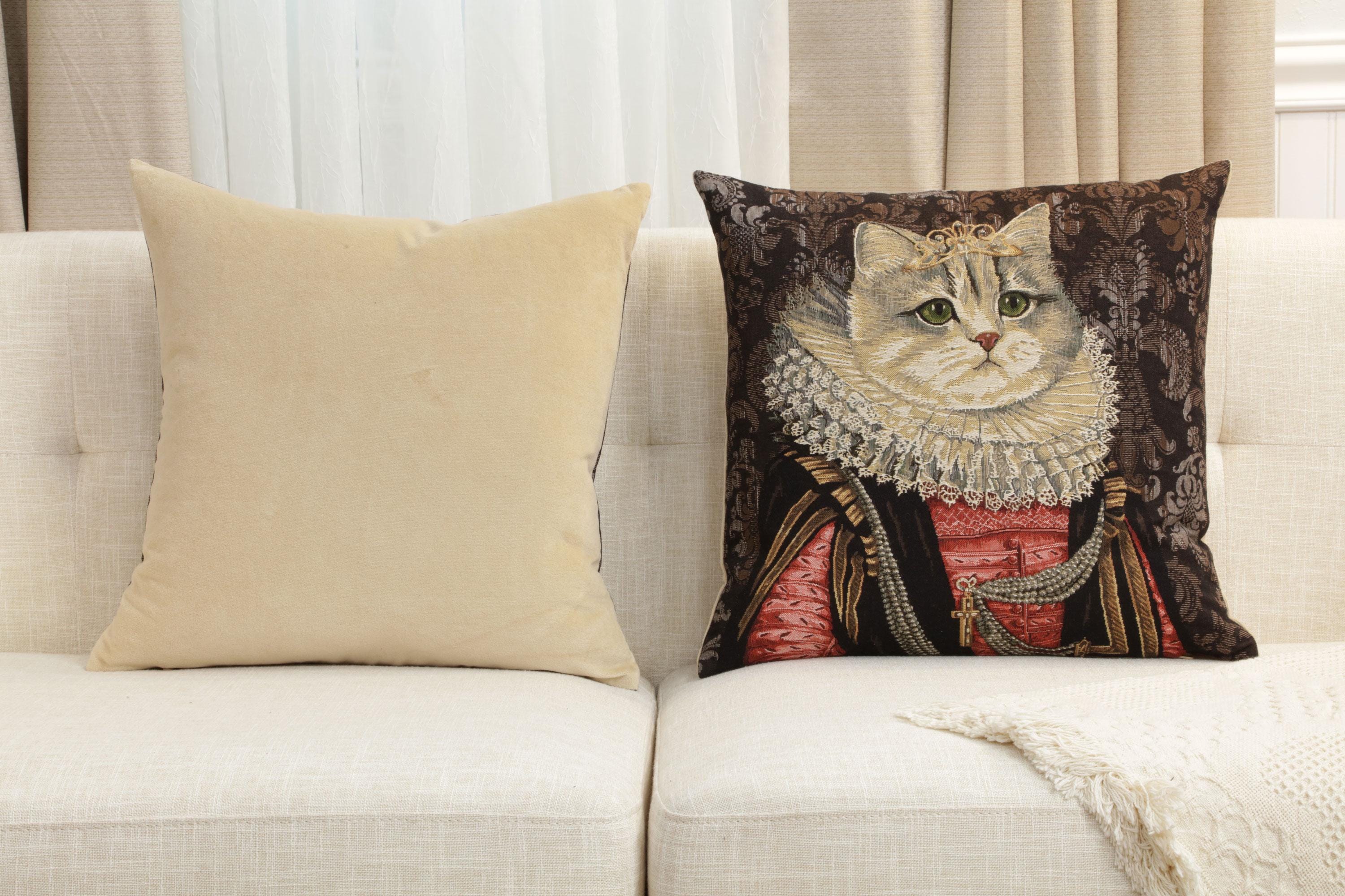 18x18 Cat Print Cotton Linen Pillow Cover – Square Cushion Case, Art Deco Style, Personalized Home Décor