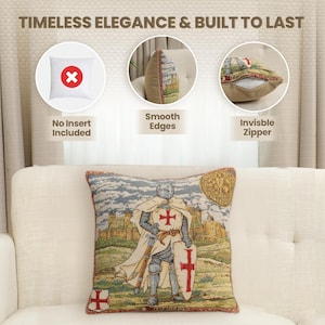 Medieval Knight Templier III Tapestry Cushion Cover: Woven Jacquard Gobelin Decorative Pillow 13x13 Inch