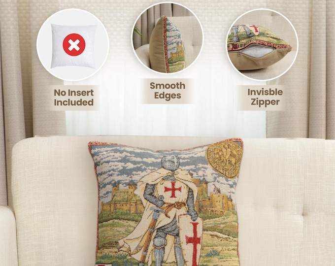 Medieval Knight Templier III Tapestry Cushion Cover: Woven Jacquard Gobelin Decorative Pillow 13x13 Inch