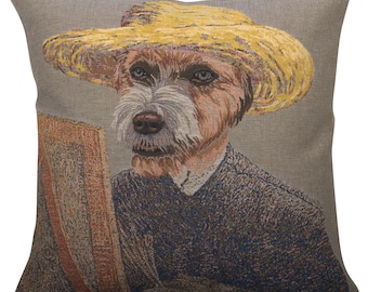 Van Gogh Dog Tapestry Pillow Cover: Belgian Jacquard Woven Throw Pillow