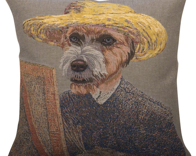 Van Gogh Dog Tapestry Pillow Cover: Belgian Jacquard Woven Throw Pillow
