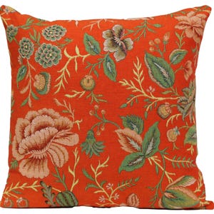 Orange Peony Tapestry Pillow Cover: French Floral Jacquard, 19x19 inch