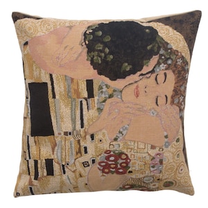 Klimt&#39;s The Kiss Tapestry Cushion Cover: Woven Art Pillow (18x18 inch)